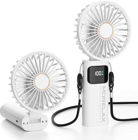 Portable Handheld Fan, USB Rechargeable Foldable Mini Personal Fan, 5200mAh, 180 Adjustable, 6 Speed Wind, 3 IN 1 Hand Cooling Desk Fan with LED Display for Home Office School Outdoor Travel, White