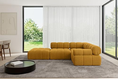 ALTDECOR Modulares Sofa Ecksofa in L-Form Corner modular Sofa Eckcouch Couch Wohnlandschaft Cauchsofa Polstersofa Felto-L1-285x190x70 cm Senfgelb