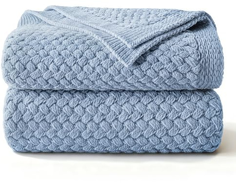 Whale Flotilla Chunky Knit Blanket for Sofa Bed, 150x200 CM | Ultra Soft Handmade Reversible Knitted Chenille Blankets for Couch, Summer, Decorative, Machine Washable, Grey Blue