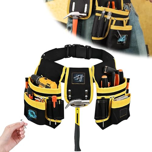 Ceinture à outils pour homme, avec 26 poches, robuste, réglable et amovible, pour charpentiers, électriciens, plombiers