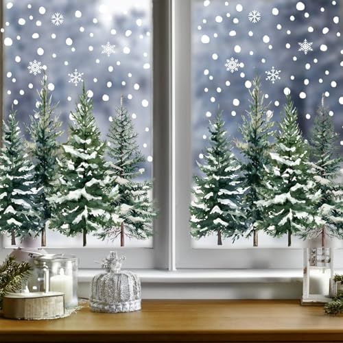 8 Weihnachten Fensteraufkleber Schneeflocken Weihnachten Wald Bäume Doppelseitig Wiederverwendbar Winter Fensteraufkleber Geeignet für Home Fenster Glas Dekoration während Festivals Weihnachtsfeiern