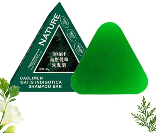 Seoulglow Cypress Leaf Hair Soap Nature Triangle Shampoo Bar, Natural Grass Shampoo Bar for Hair Growth, Herbal Solid Shampoos Care, Gentle Cleansing and Nourishing Scalp, for Women and Men (1PC)