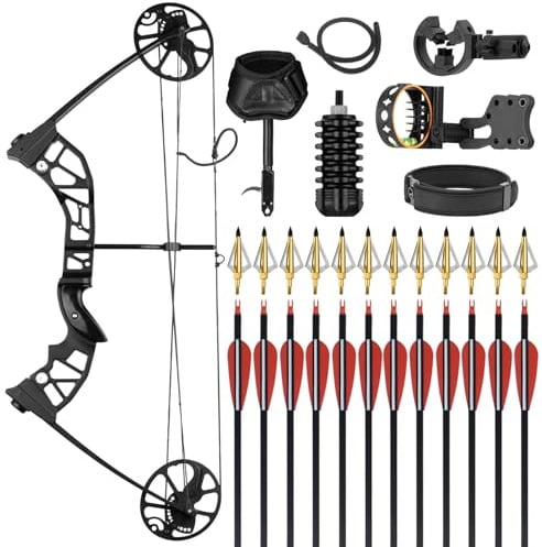 Compound Bogen Set für Erwachsene, Einstellbares 9.1-31.8 kg Draw Weight, 48.3 cm-76.2 cm Draw Length, Right Hand Hunting Compound Bow Kit für Anfänger, Outdoor Shooting