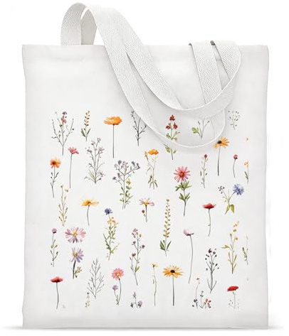 Snyvpra Stofftasche mit Blumen Motiv - Stoffbeutel bedruckt 40x38 cm - Ästhetische Baumwolltasche für Damen - Wiederverwendbarer Einkaufsbeutel faltbar - Stoffbeutel als Tasche