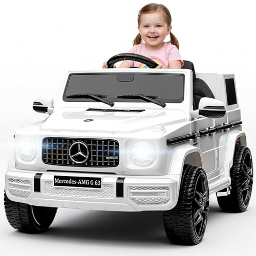 HAUSPROFI Kinder Elektroauto Mercedes AMG G63, Original Lizenziert, Kinder Auto Elektro mit 2,4 G Fernbedienung, Bluetooth, Musik,MP3,LED-Licht, Elektrofahrzeuge für ab 3 Jahre, Weiß