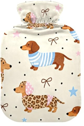 Cute Cartoon Brown Sausage Dog hot-Water Bottle with Soft Cover, 2L Warm Water Bottle for Bed for Tummy Warmer,Tummy Warmer,Bolsa de agua Caliente para el Dolor