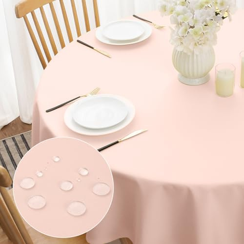 Softalker Tischdecke rund 140 cm Rosa,Frühling Outdoor abwaschbar und wasserabweisend,Polyester Tischdecken Tischtuch für Mädchenparty,Geburtstag,Kaffeezeit, Garten,Balkon,Terrasse,Draußen
