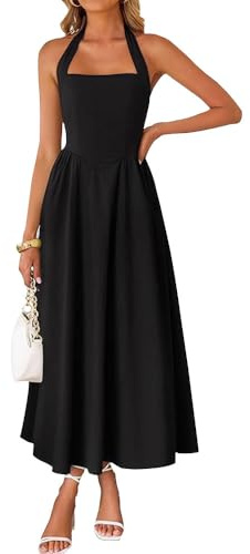 BKEPDY Vestito Donna Senza Maniche Sexy Scollo a Quadrato Maxi Lunga Estivi Orlo a Volant Abito da Festa Cocktail Sera(Nero/XL)