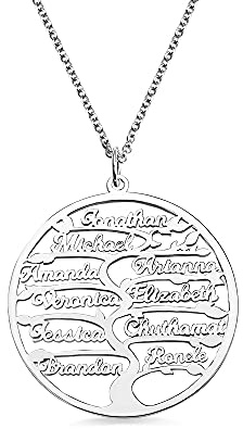 GSTFY Personalised 1-13 Names Tree of Life Family Tree Necklace Stainless Steel Sterling Silver 925 Tree Coin Pendant Necklace Jewellery for Women Mother's Day Birthday Gift for Mom Grandma