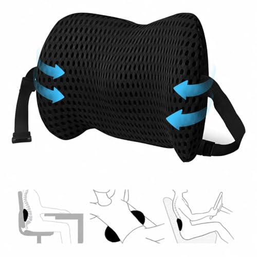 BOODPET Ergonomisches Lordosenkissen aus Memory-Schaum, atmungsaktive Rückenstütze mit verstellbarem Gurt, Abnehmbarer waschbarer Bezug, für Bürostuhl, Auto und Zuhause