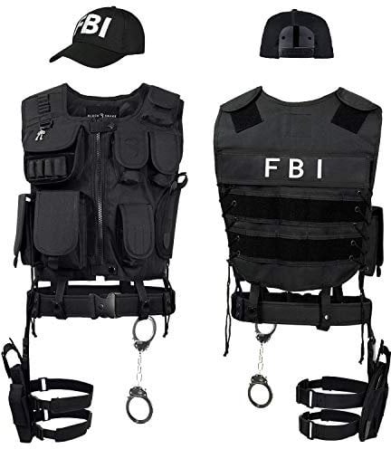 Black Snake® SWAT FBI Police Security Kostüm inkl. Einsatzweste, Pistolenholster, Gürtel, Handschellen und Baseball Cap - XL/XXL - FBI
