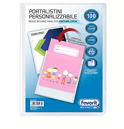 Favorit 400090488 - Portalistino Personalizzabile Premium, 100 Buste, Trasparente