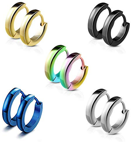 Edelstahl Creolen Ohrringe Set für Herren & Damen - Schmuck Ohrringe in Schwarz, Titan & Silber - Creolen, Stecker & Ohrschmuck