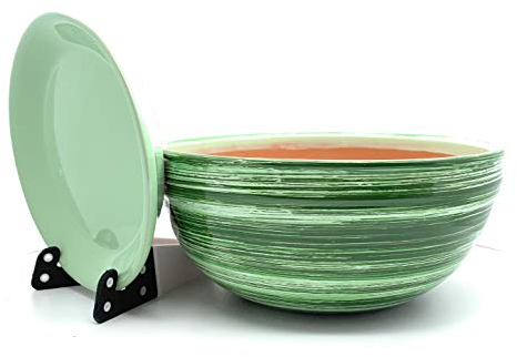 Sun Cakes Pot de Fleurs en céramique émaillée avec Soucoupe Ronde en Terre Cuite avec bac d'égouttement Couleur Argile Pot de Fleurs Chitola Nouveau (26 cm x 13 cm, Vert)