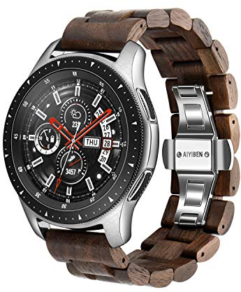 Bracelet de Montre en Bois de 22 mm pour Samsung Galaxy 45mm/46mm en Acier Inoxydable à libération Rapide pour Gear S3/Galaxy Watch 3 (Noyer 22 mm)