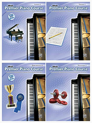 Alfred's Premier Piano Course Level 3 Books Set (4 Books) - Lesson 3, Theory 3, Technique 3, Performance 3