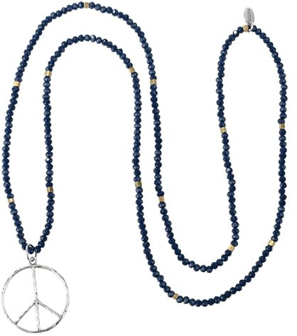 KELITCH Classic Peace Anhänger Halskette Love Hippie Frosted Crystal Beaded Halsketten (Blau C)