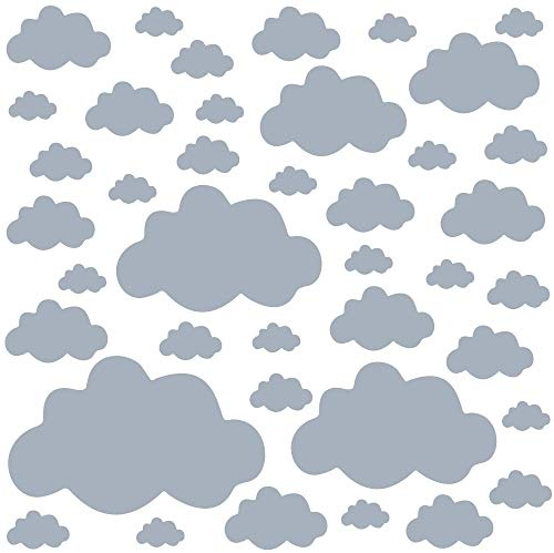 PREMYO 40 Wolken Wandsticker Kinderzimmer Mädchen Jungen - Wandtattoo - Wandaufkleber Selbstklebend Grau