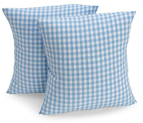 FILU Kissenbezug 50 x 50 cm 2er Pack (Farbe wählbar) Hellblau/Weiß kariert - Kissenhülle, Kissen, Sofakissen, Dekokissen, Sitzkissen, 100% Baumwolle, Deko für jeden Raum, Garten und Terrasse