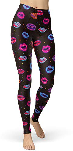 sissycos 80er Leggings Damen Bunt Print Leggings Oil Painting Graffiti Yoga Strumpfhosen Sporthose Leggins Lang M Bunte Lippen