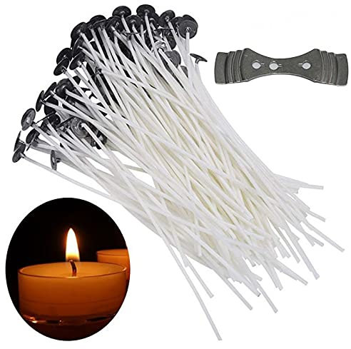 SHULLIN 100 Stück Kerzendocht Kerzendochte Kerzen Dochte 150 mm Candle Wick 100% natürlich aus Bio-Baumwolle mit 1 Dochthalter für die Kerzenherstellung, Kerze DIY