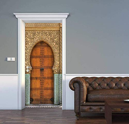 LuSeven sticker salle de bain Style européen sculpture modèle porte en bois 90x200cm Papier Peint Porte Trompe l'oeil pour Salon Chambre Décoration De La Maison Stickers Muraux Imperméable Stickers Am