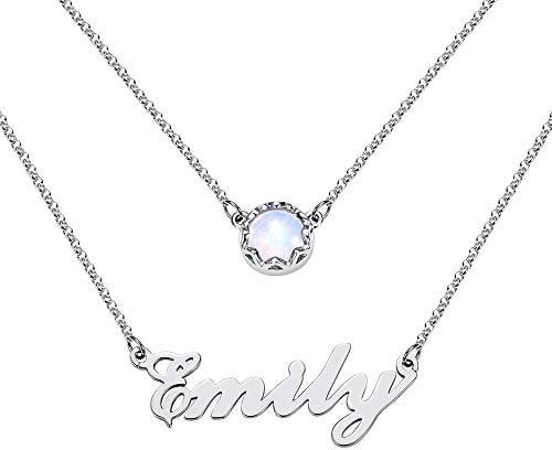 Custom Name Necklace, Personalised Name Necklace Gold/Silver/Rose Gold Double Layers Necklace with Moonstone, Personalised Gifts for Women, Mothers, Grandmother