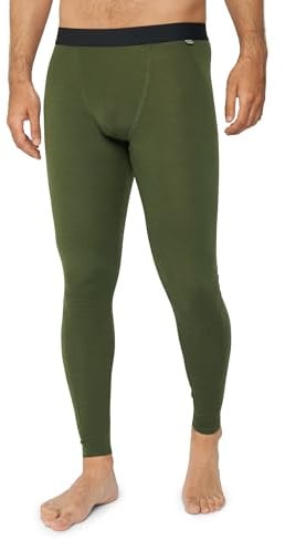 DANISH ENDURANCE Pantaloni Termici Uomo in Lana Merino, Leggings Invernali per Sci, Trekking, con o Senza Apertura Frontale, Green, S