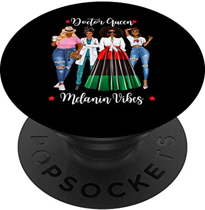 Schwarze BLM Doctor Dr. Queen Peelings Flagge Schwarz lebt Afro Haar PopSockets mit austauschbarem PopGrip