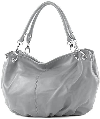modamoda de IT40 Damen Leder/Nappaleder Schultertasche Hobo Bag handmade in Italy, Farbe:Grau