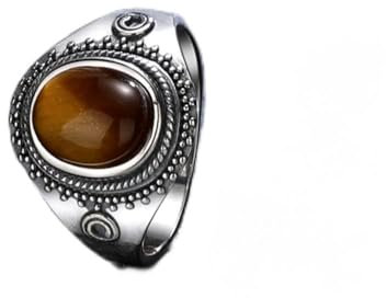 DarryDooly Retro Ring Natürlicher Tigerauge Stein Ring 925 Sterling Silber Schmuck Rhodochrosit Ring für Damen Herren Party Geschenk