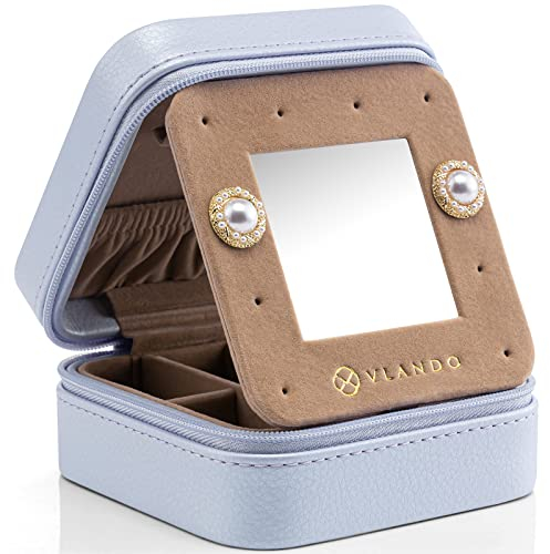 Vlando Kleine Reise-Schmuckschatulle aus Plüschsamt, tragbarer Mini-Schmuckkoffer für Frauen, Mädchen, Ring, Ohrring, Halskette, Armband, Schmuck-Organizer, Box mit Spiegel, Geschenke, Taro-Lila