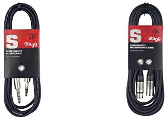 Stagg Cable de micrófono a mezclador SMC6 XLR (m) -XLR (f) de 6 metros de largo, negro & SAC3PS DL - Cable para instrumentos para Micrófono (simétrico, 3 m) color negro