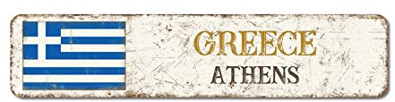 Griechenland Metallschild, Athen, Wanddekoration, Schild, patriotische Dekorationen, Land-Souvenir, Stadt, Souvenir, Retro-Metallschild, Dekoration für Tür, Bar, Zuhause, 7,6 x 30,5 cm