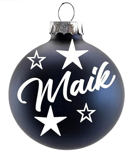 Weihnachtskugel mit Name Bedruckte aus Glas 8cm Wunschtext | Matt &Glänzend Personalisierte Christbaumkugel Groß | Weihnachten, Weihnachtsbaumschmuck | Kugeln (Matt, Blau)