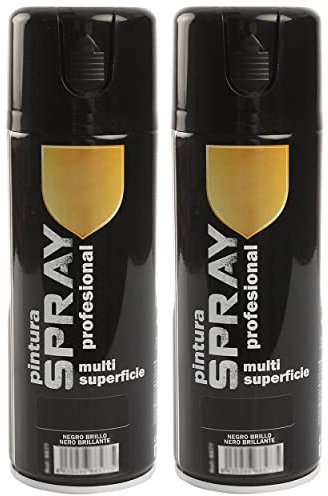 H HANSEL HOME Pintura Spray Negro Brillo 400 Ml - Pack de 2 Unidades