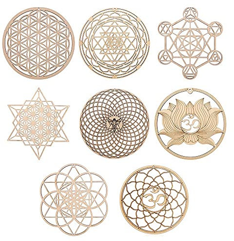 Barabesty Lot de 8 sous-verres muraux en bois de 14 cm en forme de fleur de vie
