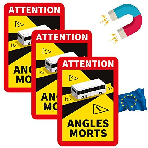 PRINT.GG Toter Winkel Magnet Aufkleber Frankreich LKW Bus wohnmobil - Attention Angles morts Magnet Aufkleber LKW Bus wohnmobil (Bus, 3 Stück)
