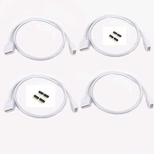 HUALAND 4pcs White 0.5M 1.64ft RGB Extension Cable LED Strip Connector Extension Cable Cord Wire 4 Pin LED Connector