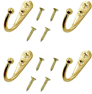 Yesmin 4 PCS Wall Mounted Hooks,Coat Hooks Retro Door Robe Hook for Hanging Towel Clothes Hat Key Single Metal Hook Cloth Hanger for in Bedroom Bathroom Kitchen Cupboard (with 8 Pcs Screws)-Gold