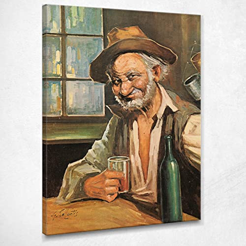 CheQuadro! Teomondo Scrofalo Bevitore di Vino Vecchio con Boccale DeCurtis Quadro DEC001, 50x70 cm