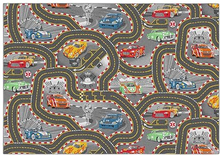 Carpet Studio Teppich Kinderzimmer 95x200cm, Kinderteppich, Spielteppich Straße Jungen & Mädchen, Teppiche für Babyzimmer, Schlafzimmer & Spielzimmer, Antirutsch, 30°C waschbar - Racer