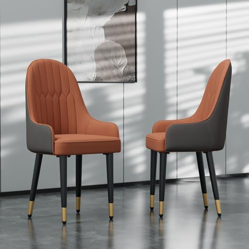 FATIVO Esszimmerstühle 2er Set Leder Küchenstuhl mit Armlehne, Stühle für Esstisch modern Essstühle, gepolsterter Design Esstisch Sessel Leder, Polsterstuhl Esszimmer Wohnzimmer belastbar 150kg Orange