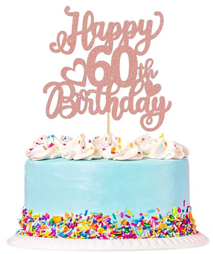 Blumomon 3 Pack Rose Gold Happy 60th Birthday Cake Topper Glitter Happy 60 Cupcake Topper Cheers to 60 Fabulous Cake Decoration for 60th Birthday Party Decoration Supplies