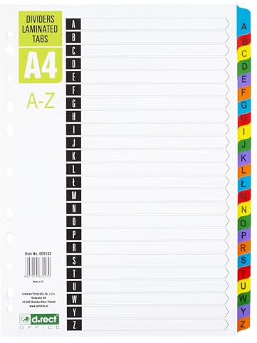 D.RECT Laminierte Register A4 für Dokumente, Registerkarten, A-Z, farbcodiert
