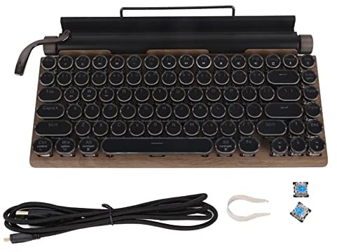 Vintage Mechanical Keyboard Wireless Adjustable Brightness Vintage Typewriter Keyboard Uniquely Designed Keyboard Ideal for Study and Office