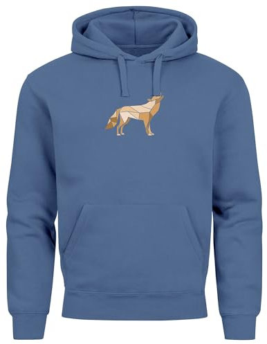 Neverless® Hoodie Herren Aufdruck Polygon Wolf Geometrie Motiv Kapuzen-Pullover Männer Fashion Streetstyle Indigo Blue XXL