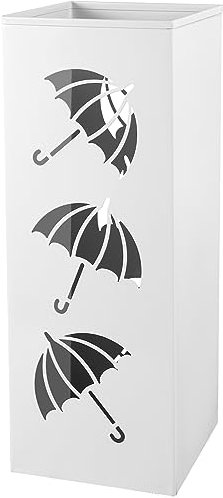 CIVG Porte Parapluie avec Bac,Porte-parapluie en Métal 16×16×42cm,Support pour Parapluie,Porte-parapluie pour Ranges Parapluies,Bâtons de Ski,Béquilles,Batte de Baseball(Blanc)