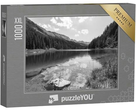 Puzzle 1000 Teile XXL „Herzsee im Kleinwalsertal, Österreich, schwarz-weiß“ – aus der Puzzle-Kollektion Allgäu