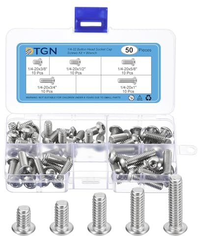 DTGN 50 Pack 1/4(D) Linsenkopfschrauben-Set 3/8,1/2,5/8,3/4,1 L | UNC-Gewinde Innensechskantschrauben-Sortiment, 304 Edelstahl, mit S5/32-Schraubenschlüssel, gut für die Maschine